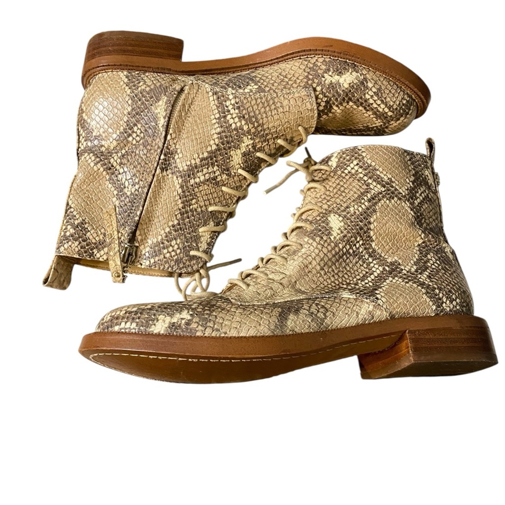 Sam Edelman Brown Lace Up Snakeskin Boots With Brogue Detailing View 3